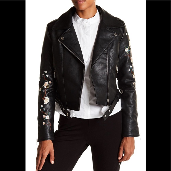 Romeo & Juliet Couture Jackets & Blazers - NWT Embroidered Vegan Leather Moto Biker Jacket